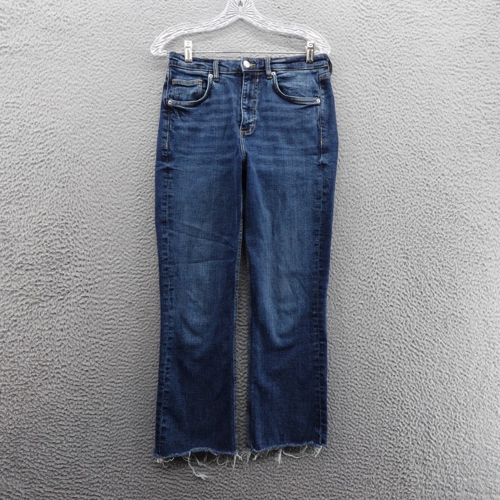 Zara Ankle Flare Jeans Size 6 28 Blue Women USA‎ Dark Wash Raw Hem